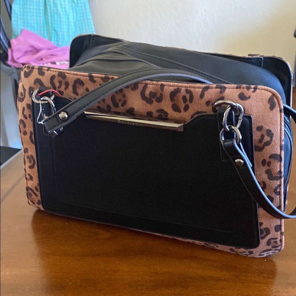 Leopard Print and Black Handbag